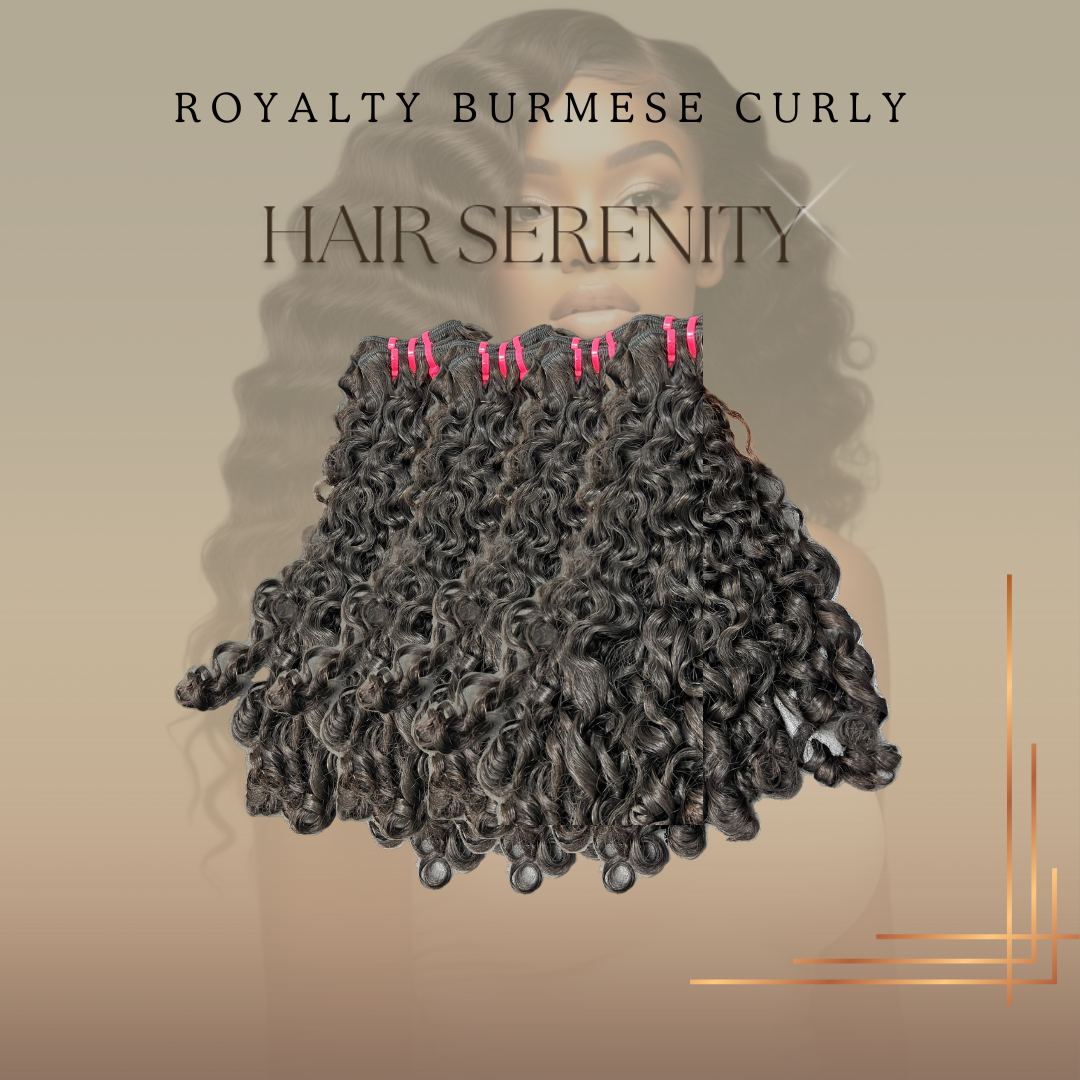 Burmese Curly Bundles by LuxeHairSerenity – Premium 100% virgin hair with stunning bouncy curls for a voluminous look.