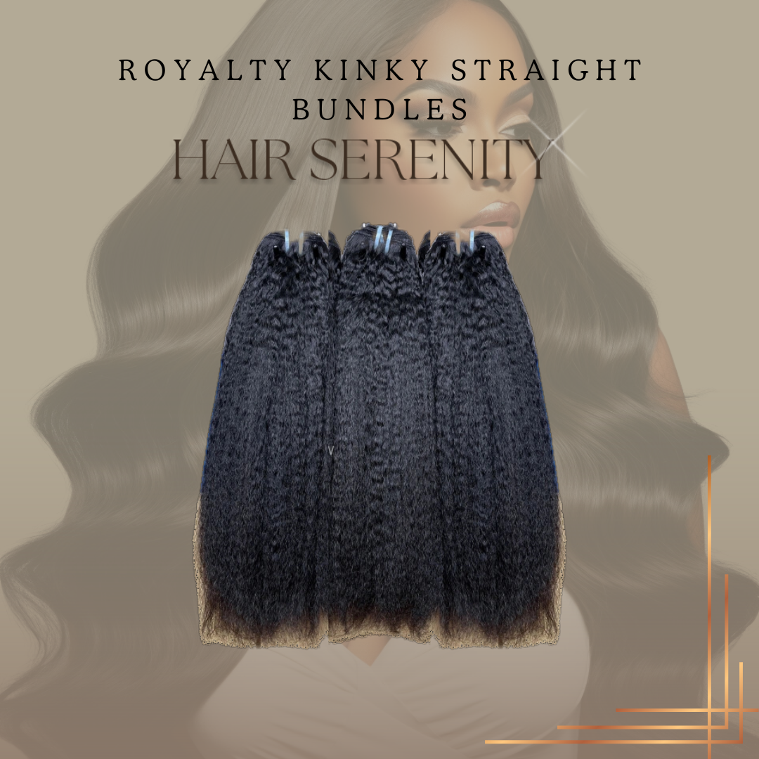 LuxeHairSerenity Virgin Kinky Straight Hair Bundles showcasing their soft, textured straight pattern, perfect for a natural look