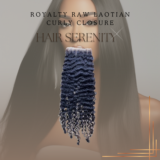 Close-up of the LuxeHairSerenity Raw Laotian Curly Closure showcasing its natural, bouncy curls and premium quality finish.